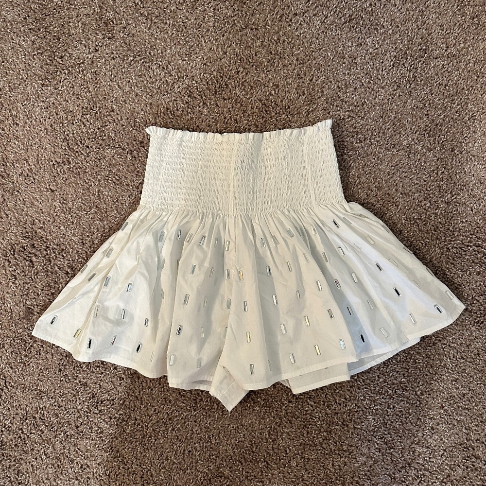 QUEEN OF SPARKLES white embellished shorts